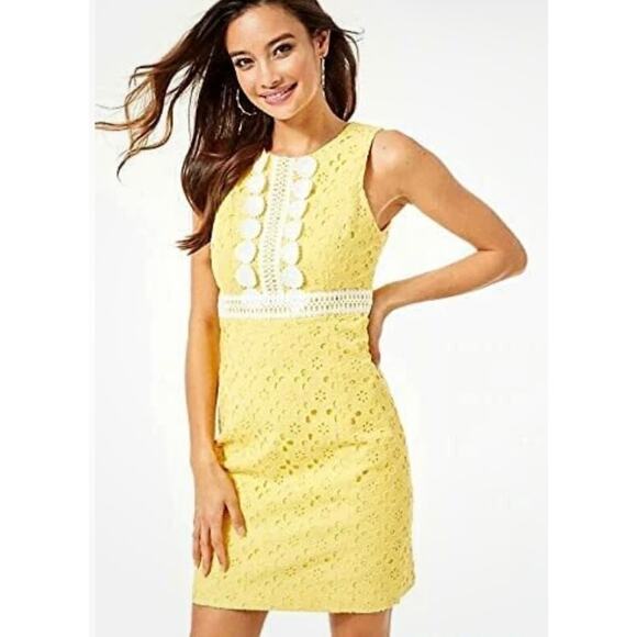 Lilly Pulitzer Dresses & Skirts - Lilly Pulitzer Railee Shift Dress Floral Cross Eyelet St. Tropez Yellow Size 4